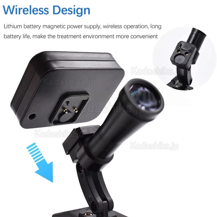 5W 歯科用ワイヤレスクリップオンLEDヘッドライト（マグネット式バッテリー2個付き、60000lux）